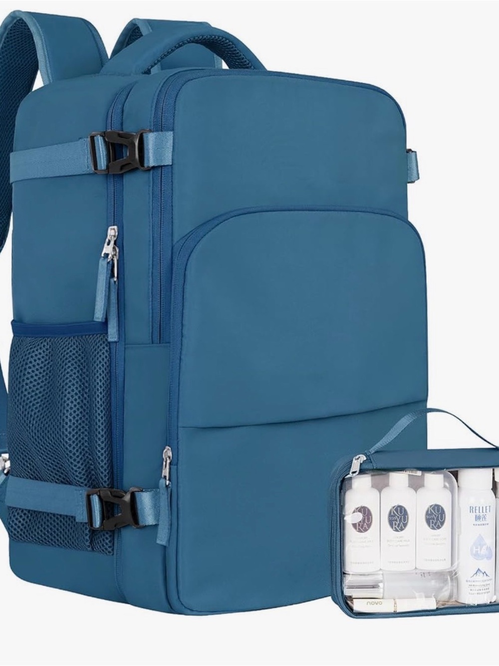 Blue Travel Backpack with Toiletry Pouch